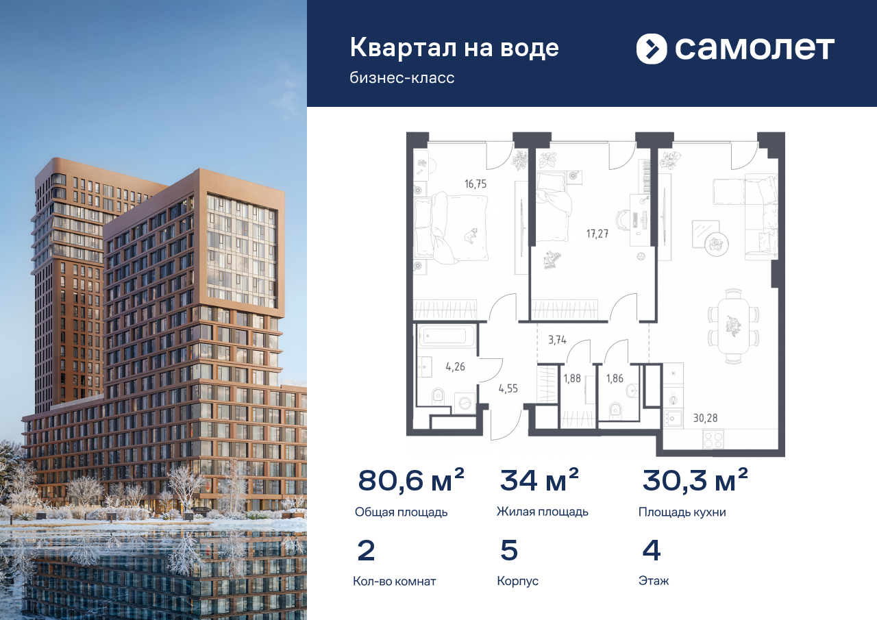 Продажа 2-комнатной новостройки, Москва, жилой комплекс Квартал на Воде,  к5
