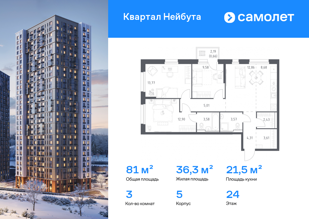 Продажа 3-комнатной новостройки, Владивосток, жилой комплекс Квартал Нейбута,  141к1