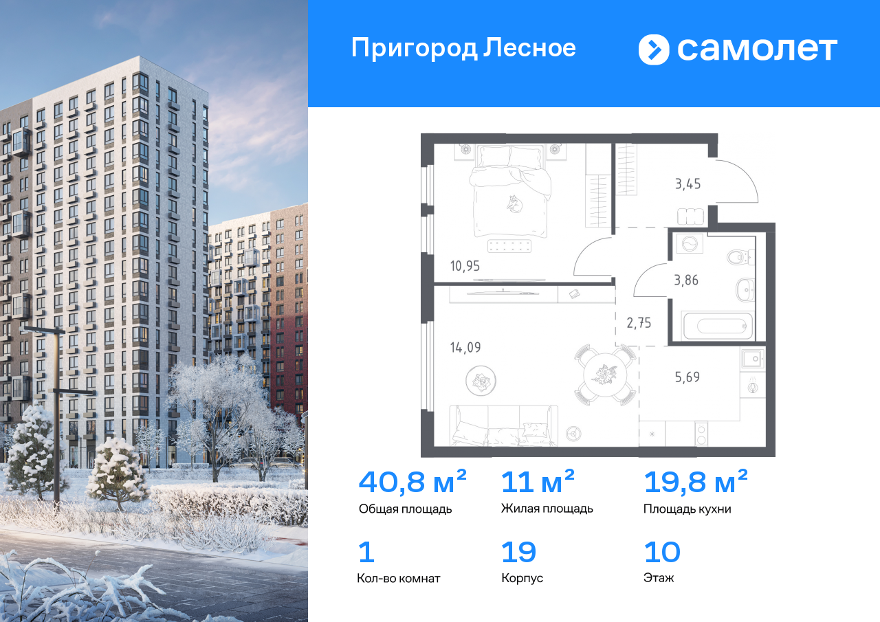 Продажа 1-комнатной новостройки, Мисайлово, микрорайон Пригород Лесное,  к19