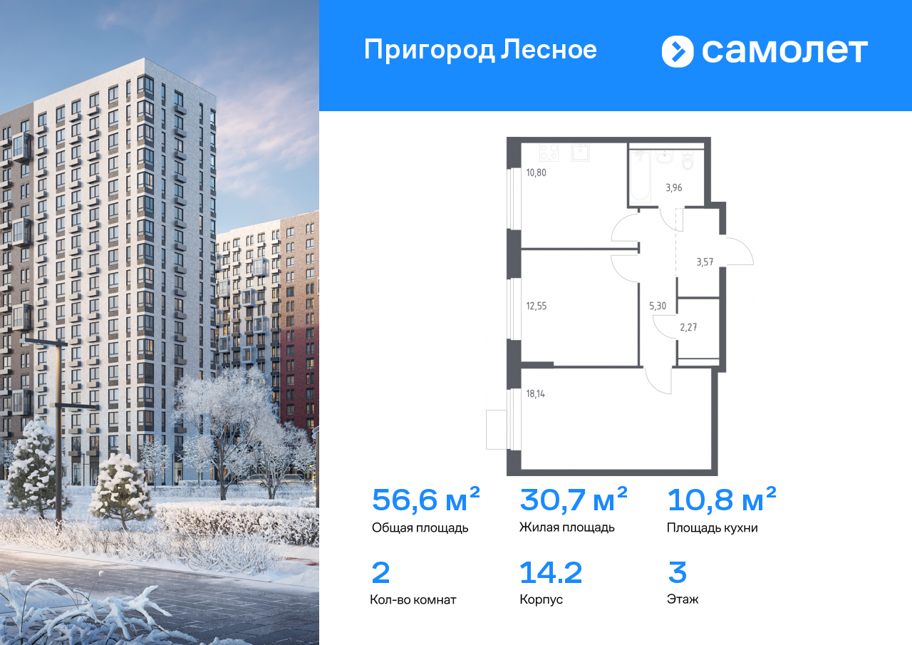 Продажа 2-комнатной новостройки, Московская, микрорайон Пригород Лесное,  к13.2