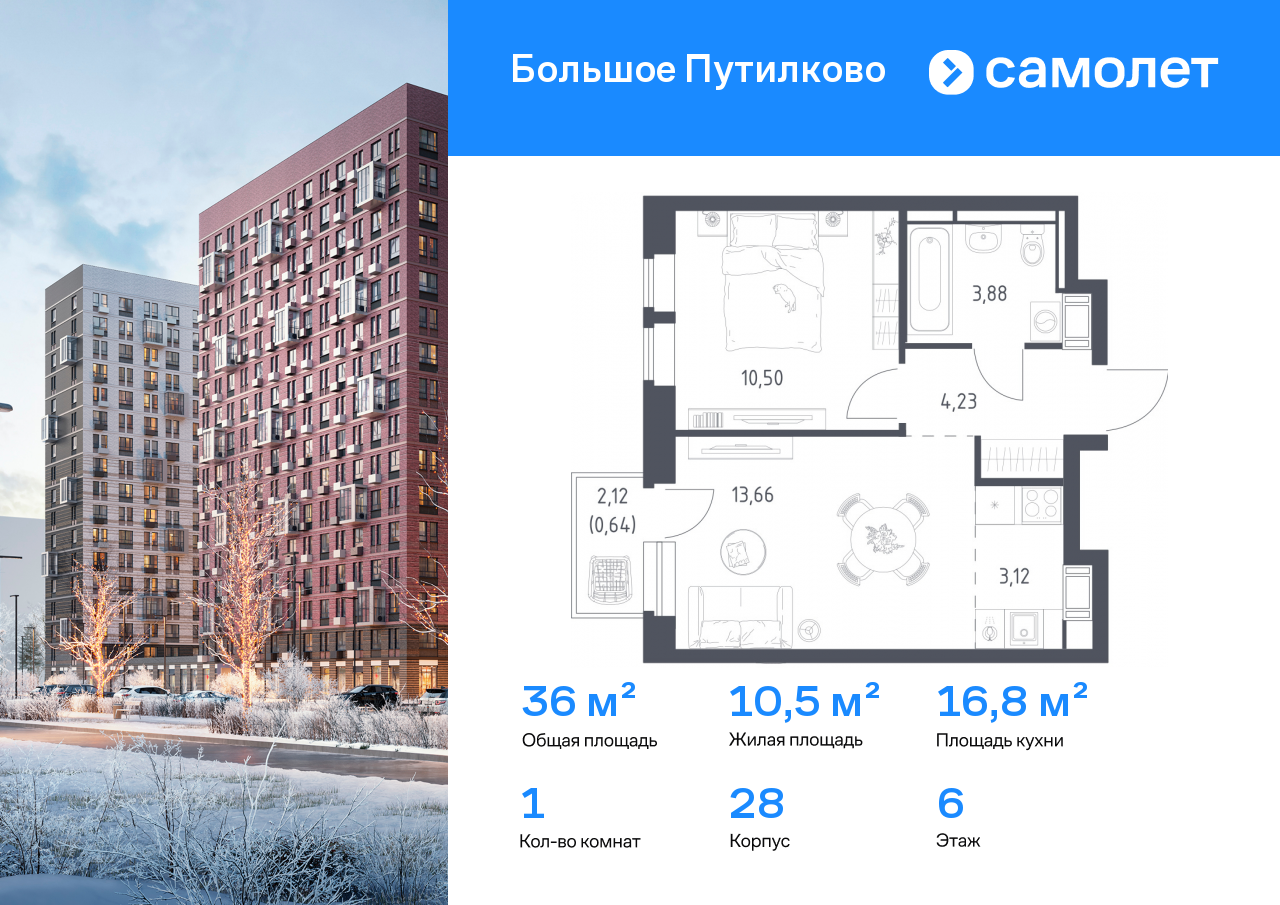 Продажа 1-комнатной новостройки, Московская, жилой комплекс Большое Путилково,  28