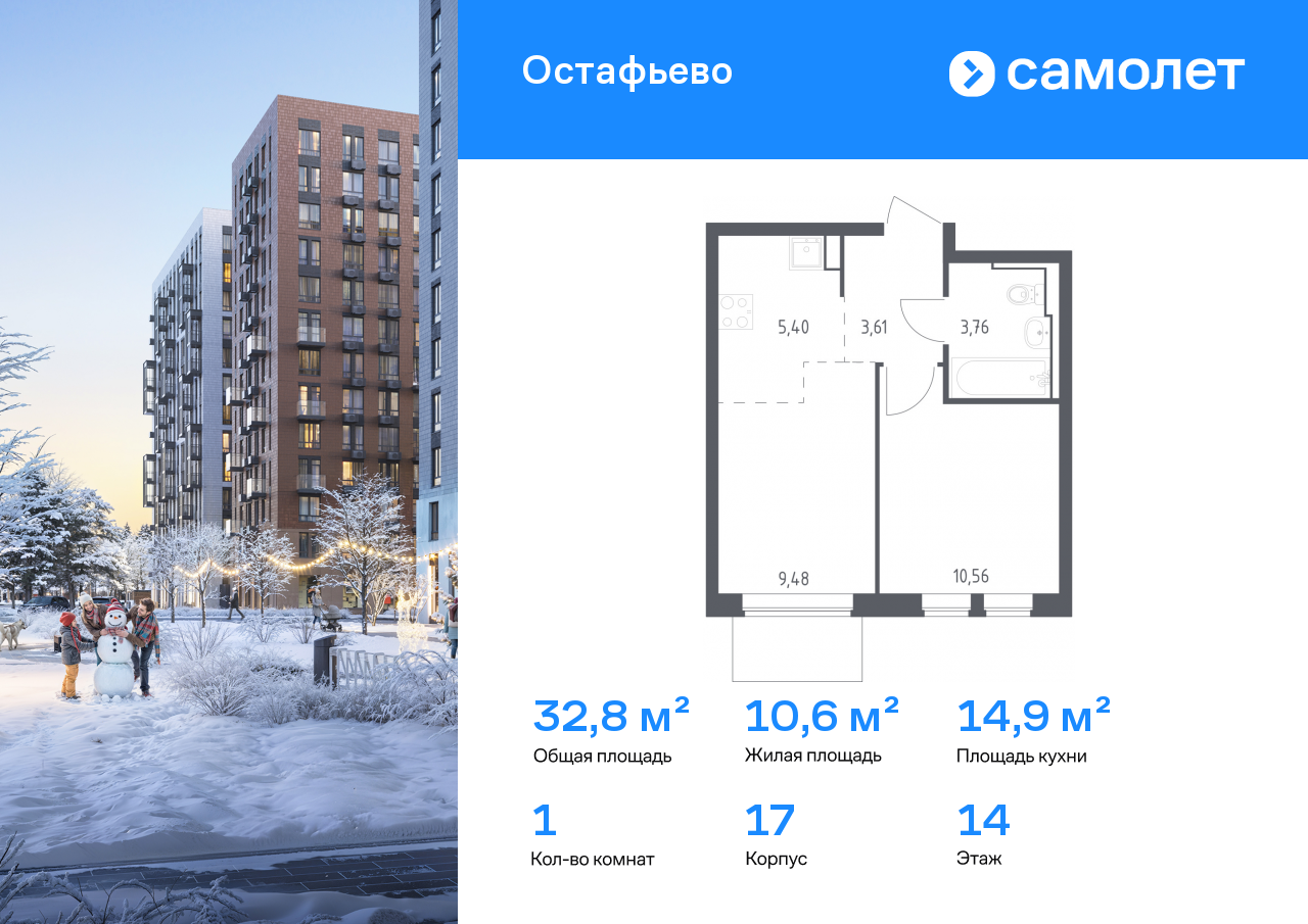 Продажа 1-комнатной новостройки, Москва, Любучанская улица,  2к1