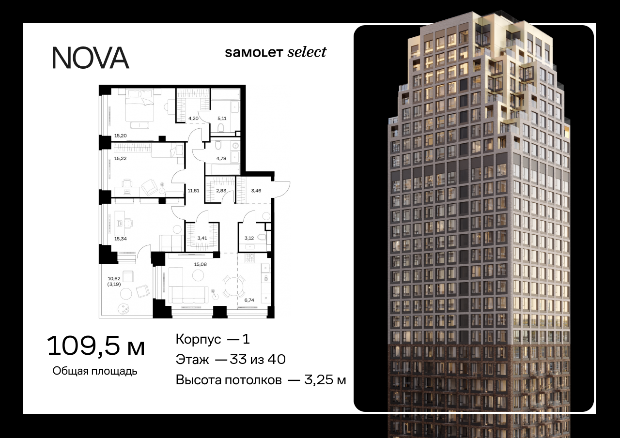 Продажа 3-комнатной новостройки, Москва, жилой комплекс Нова,  к1