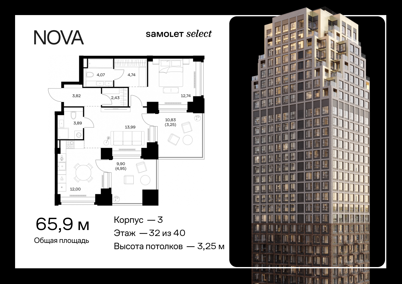 Продажа 1-комнатной новостройки, Москва, жилой комплекс Нова,  к3