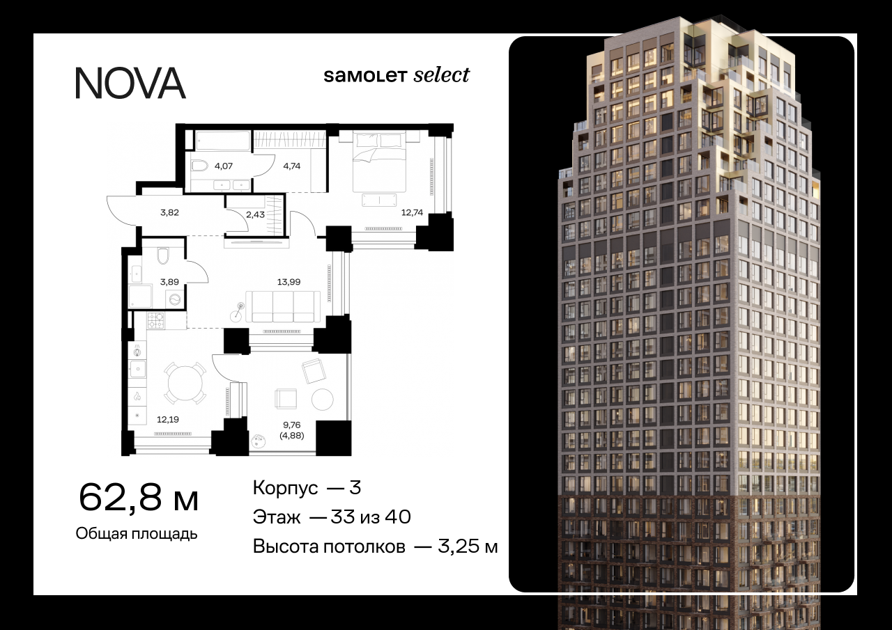 Продажа 1-комнатной новостройки, Москва, жилой комплекс Нова,  к3