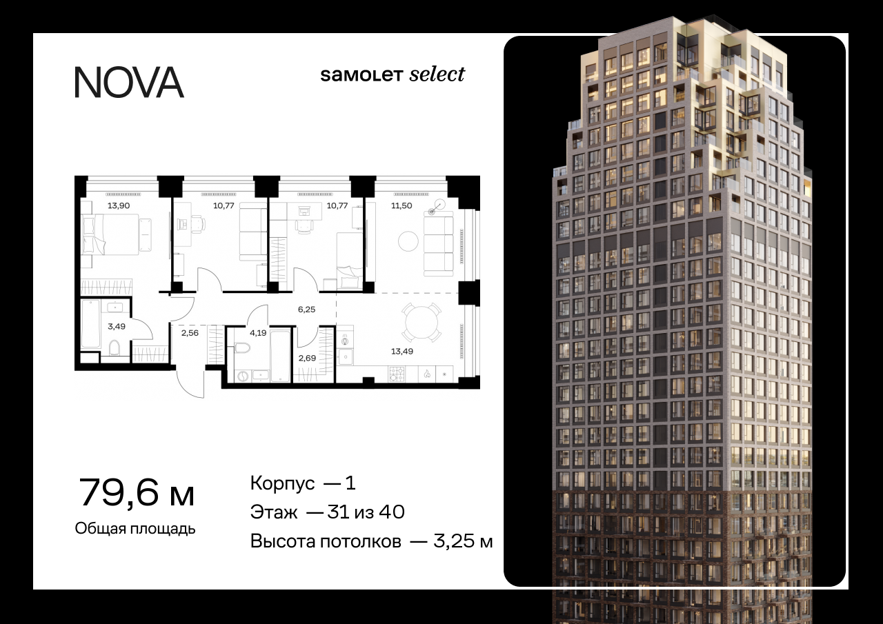 Продажа 3-комнатной новостройки, Москва, жилой комплекс Нова,  к1