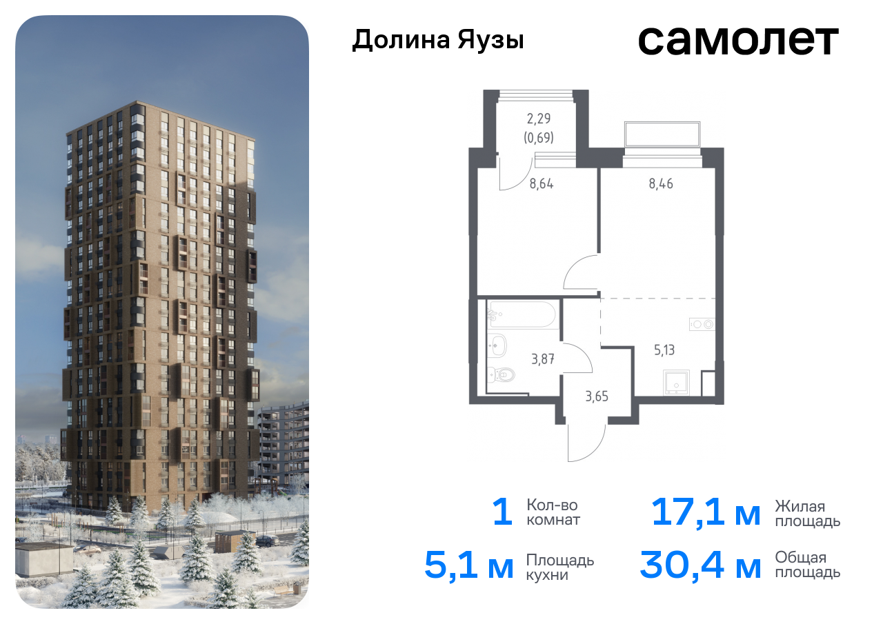 Продажа 1-комнатной новостройки, Мытищи, жилой комплекс Долина Яузы,  3