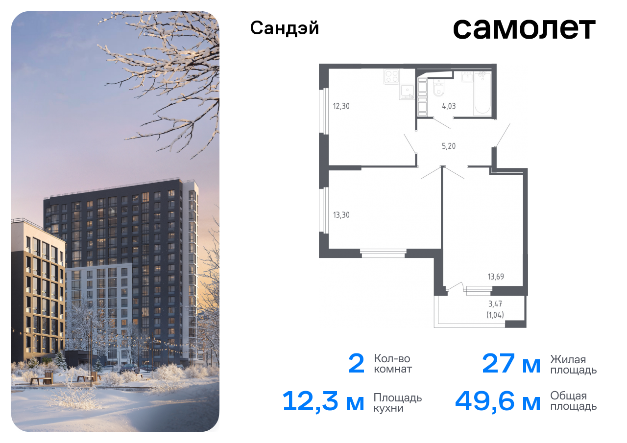 Продажа 2-комнатной новостройки, Санкт-Петербург, жилой комплекс Сандэй,  7.2