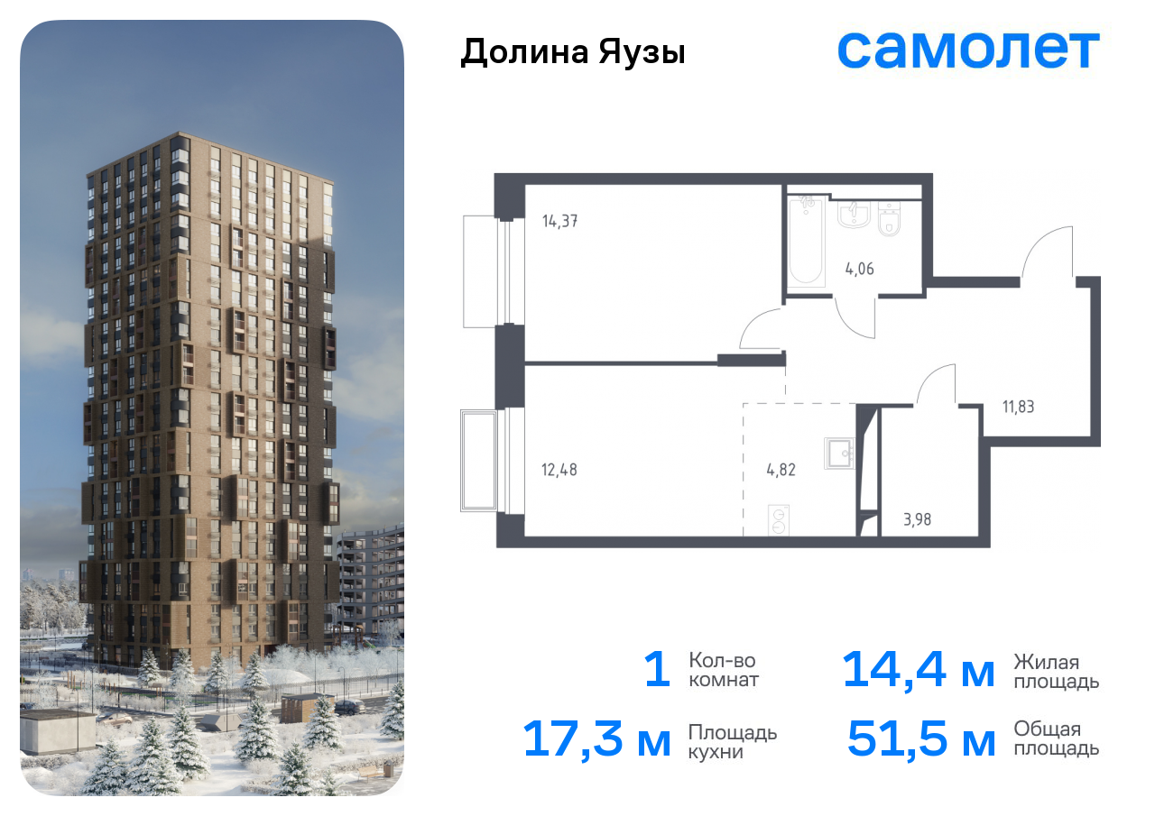 Продажа 1-комнатной новостройки, Мытищи, жилой комплекс Долина Яузы,  2