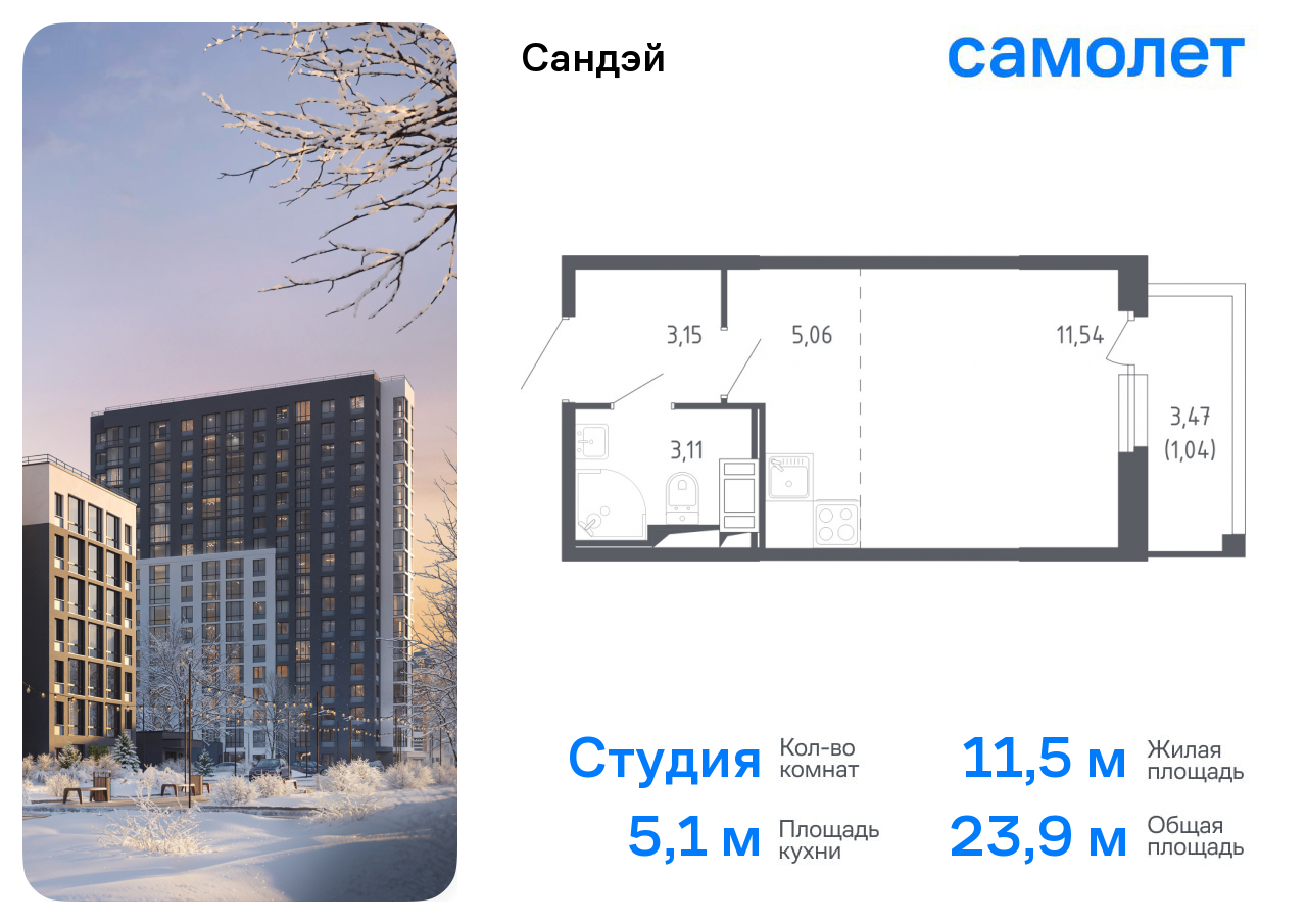 Продажа 1-комнатной новостройки, Санкт-Петербург, жилой комплекс Сандэй,  7.2