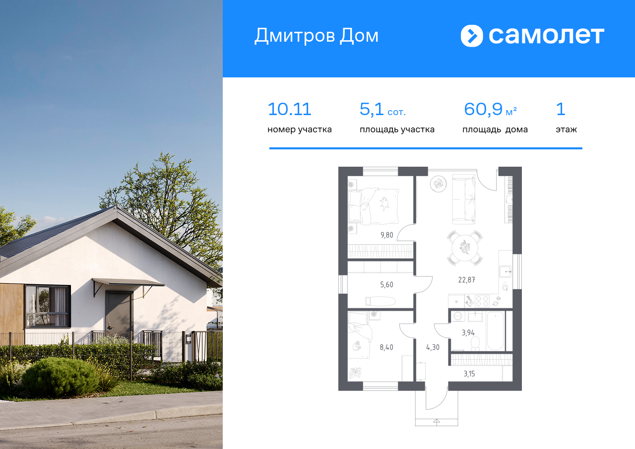 Продажа дома, 60м <sup>2</sup>, 5 сот., Дмитров, КП Дмитров Дом,  1.1