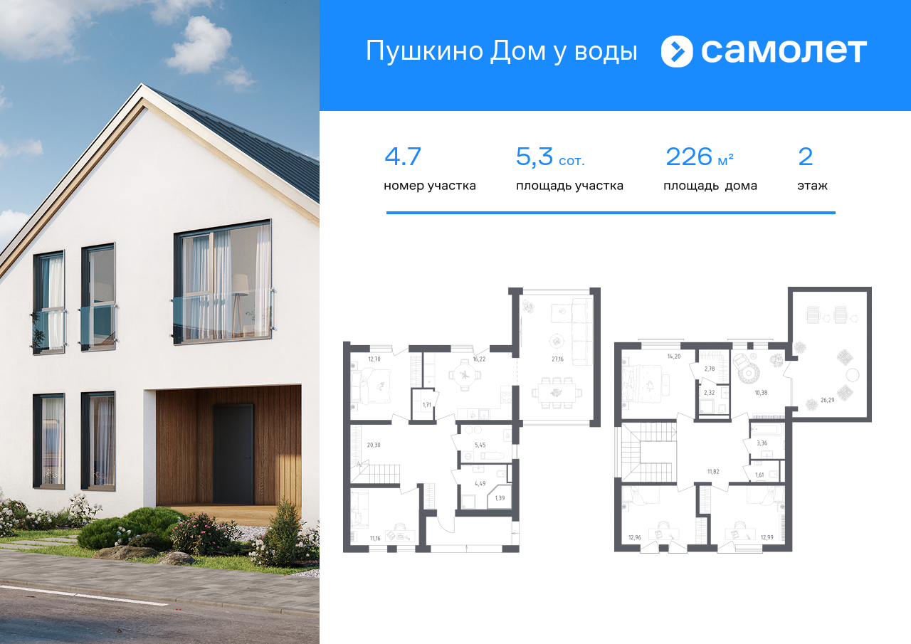 Продажа дома, 226м <sup>2</sup>, 5 сот., Московская, коттеджный поселок Пушкино Дом у Воды,  1.1