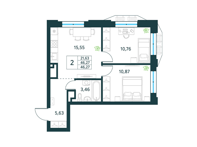 Продажа 2-комнатной новостройки, Москва, Рязанский пр-кт,  46